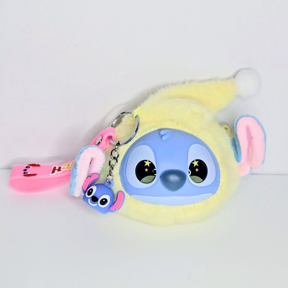 STITCH Themed Keychain 3D Figurine Wristlet Plush Coin Pouch Bundle Set #10 NEW